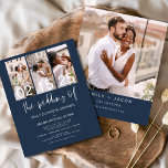 Budget Navy Blue Photo Wedding Invitation<br><div class="desc">Vier je liefdesverhaal met onze Budget Photo Wedding Invitation. Deze elegante en betaalbare uitnodiging legt de tijdloze schoonheid van uw romance vast in klassiek zwart-wit. Ontworpen voor elk budget, doet deze uitnodiging geen afbreuk aan stijl. De eenvoud van zwart-wit roept een gevoel van verfijning en genade op, waardoor het perfect...</div>