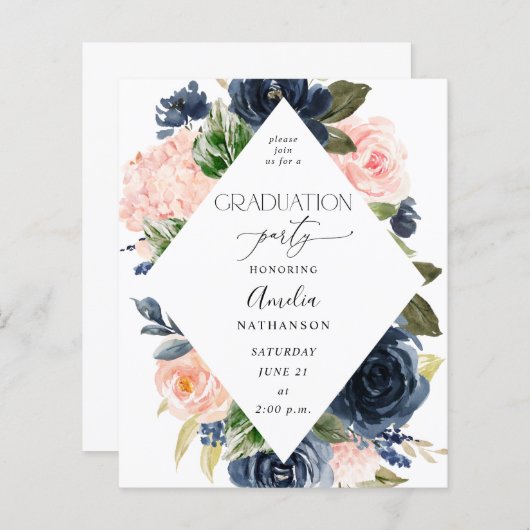 Budget Navy Blue & Pink Floral Gradual Party (Voorkant / Achterkant)