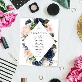 Budget Navy Blue & Pink Floral Gradual Party Flyer