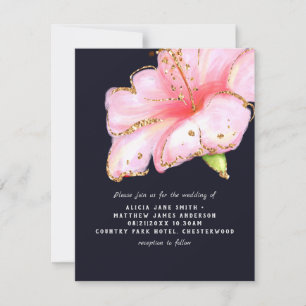 Budget Navy Blue Pink Gold Floral Wedding Invites Feestdagenkaart