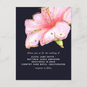 Budget Navy Blue Pink Gold Floral Wedding Invites Feestdagenkaart