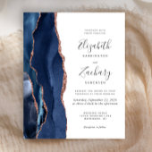 Budget Navy Blue Roos Gold Agate bruiloft Uitnodig