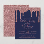 BUDGET Navy Blue Roos Gold Glitter Drift Birthday (Voorkant / Achterkant)