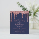 BUDGET Navy Blue Roos Gold Glitter Drift Birthday (Staand voorkant)