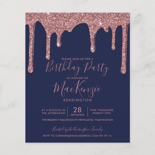BUDGET Navy Blue Roos Gold Glitter Drift Birthday (Voorkant)