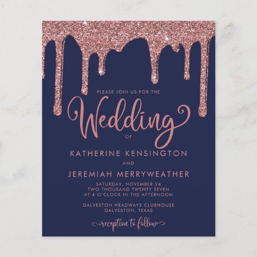 BUDGET Navy Blue Roos Gold Glitter Weddenschap (Voorkant)