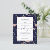 Budget Navy Blue Roos Gold Marble Wedding Invite (Staand voorkant)