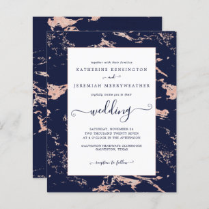 Budget Navy Blue Roos Gold Marble Wedding Invite