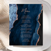 Budget Navy Blue Rose Gold Agate Wedding Menu