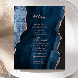 Budget Navy Blue Rose Gold Agate Wedding Menu