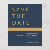 Budget Navy Blue Save the Date Elegant Gold Flyer (Voorkant)