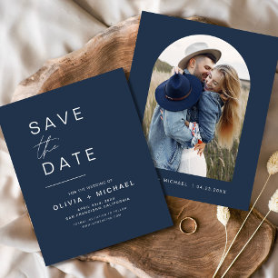 Budget Navy Blue Save the Date Fotoaankondiging