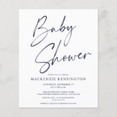 Budget Navy Blue Script Boy Baby shower Uitnodigin (Voorkant)