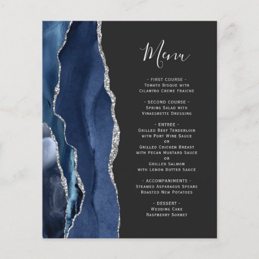 Budget Navy Blue Silver Agate Dark Weduwmenu (Voorkant)