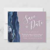 Budget Navy Blue Silver Agate Mauve Save the Date (Voorkant)