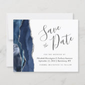 Budget Navy Blue Silver Agate Save the Date (Voorkant)