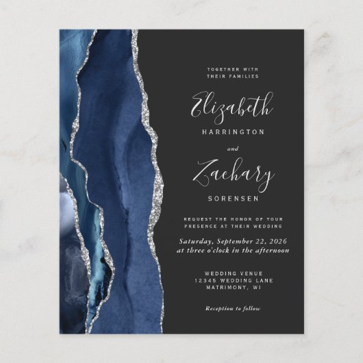 Budget Navy Blue Silver Agate Wedding (Voorkant)
