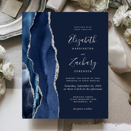 Budget Navy Blue Silver Agate Wedding