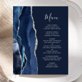 Budget Navy Blue Silver Agate Wedding Menu
