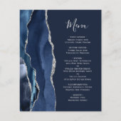 Budget Navy Blue Silver Agate Wedding Menu (Voorkant)
