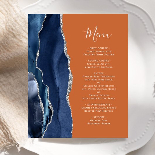 Budget Navy Blue Silver Burnt Oranje Agate Menu