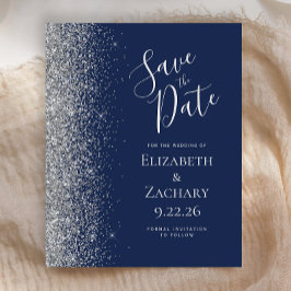 Budget Navy Blue Silver Glitter Save the Date