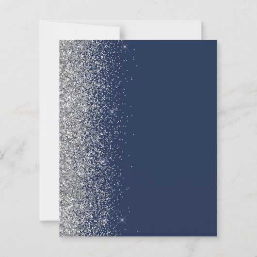 Budget Navy Blue Silver Glitter Wedding Uitnodigin (Achterkant)