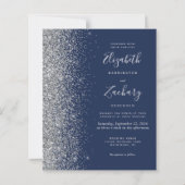 Budget Navy Blue Silver Glitter Wedding Uitnodigin (Voorkant)