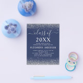 Budget Navy Blue Silver Photo Afstuderen 2023 Flyer (Enkel)