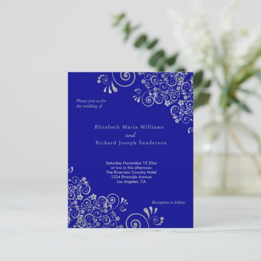 Budget Navy Blue Silver Swirls Weddenschap (Staand voorkant)
