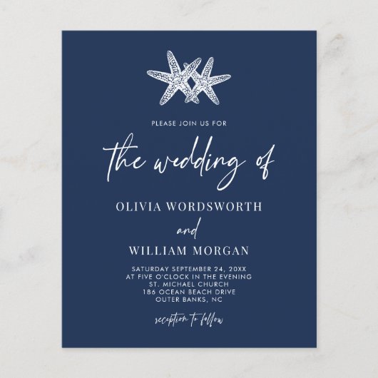 Budget Navy Blue Starfish Weddenschap Flyer (Voorkant)