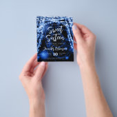 Budget Navy Blue String Lights Sweet 16 Uitnodigen Flyer (Hand)