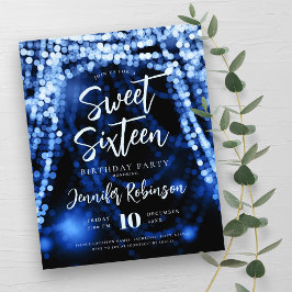 Budget Navy Blue String Lights Sweet 16 Uitnodigen Flyer