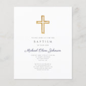 Budget Navy Blue Stripes Cross Boy Baptism Invite (Voorkant)