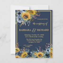 Budget Navy Blue Sunflower Floral Wedding Kaart