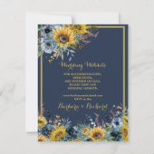 Budget Navy Blue Sunflower Floral Wedding Kaart (Achterkant)