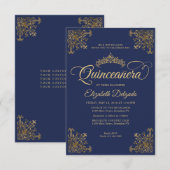 Budget  Navy Blue Tiara Quinceanera Notitiekaartje (Voorkant / Achterkant)