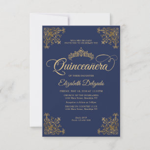 Budget  Navy Blue Tiara Quinceanera Notitiekaartje