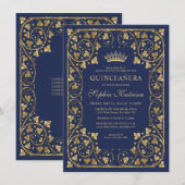 Budget  Navy Blue Tiara Quinceanera Notitiekaartje (Voorkant / Achterkant)