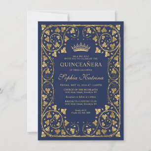 Budget  Navy Blue Tiara Quinceanera Notitiekaartje
