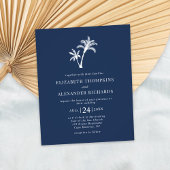 Budget Navy Blue Tropical Palm Wedding Uitnodiging Flyer