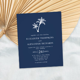 Budget Navy Blue Tropical Palm Wedding Uitnodiging Flyer