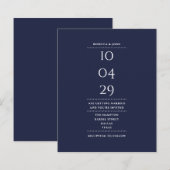 Budget Navy Blue Trouwdatum Uitnodiging (Voorkant / Achterkant)