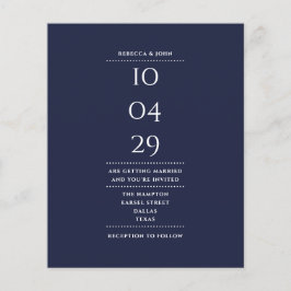 Budget Navy Blue Trouwdatum Uitnodiging