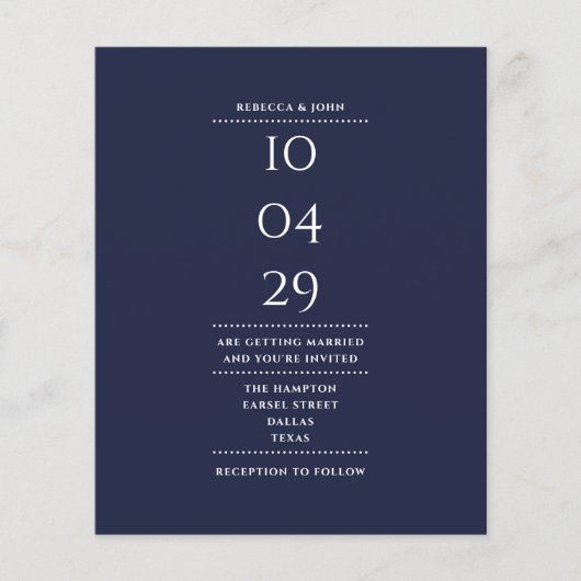 Budget Navy Blue Trouwdatum Uitnodiging (Voorkant)