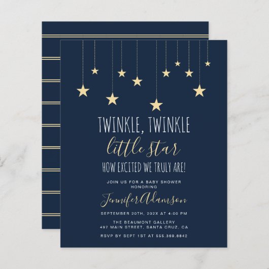 Budget Navy Blue Twinkle Little Star Baby shower (Voorkant / Achterkant)