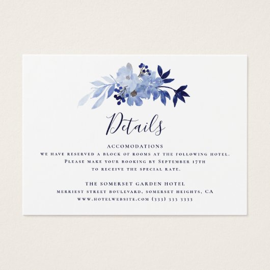 Budget Navy Blue Wedding Details Enclosure Kaart (Voorkant)