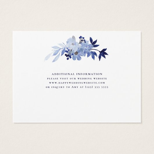 Budget Navy Blue Wedding Details Enclosure Kaart (Achterkant)