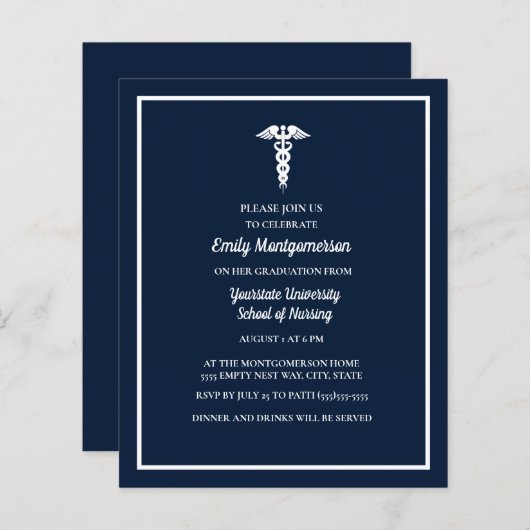 BUDGET Navy Blue White Nursing School Afstuderen (Voorkant / Achterkant)