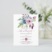 Budget Navy Blue Wine Floral Wedding Invitation (Staand voorkant)